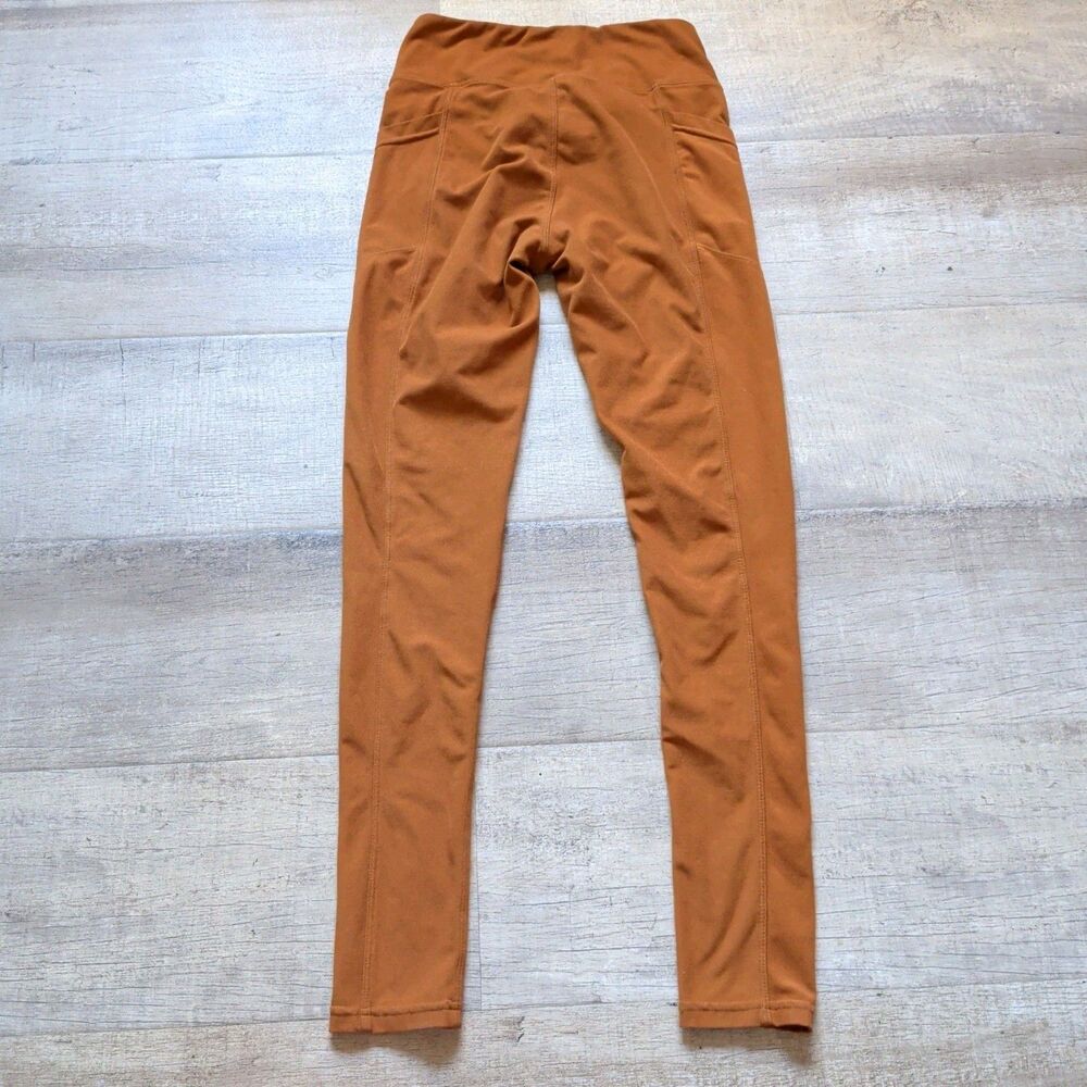 ​Wolven Cross Waist Leggings Small Caramel Orange Pockets Yoga Athletic Pants S